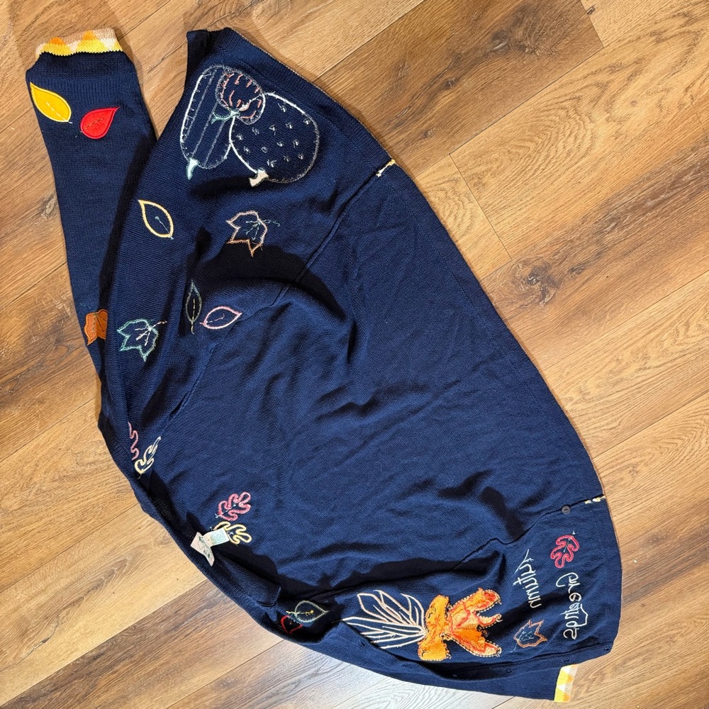 Vintage Y2K Fall Cardigan Fall Leaf Sweater Halloween Sweater Embroidered Leaves - Picture 10 of 17